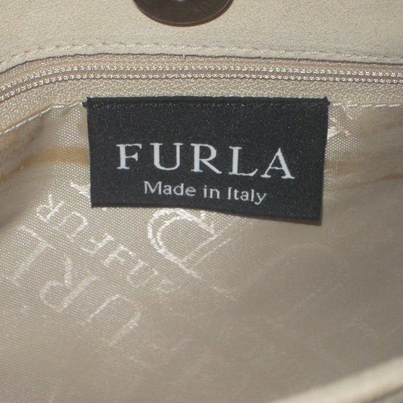 Y2K Furla Italy Ivory Suede & Rope Slouch Purse Handbag w Dust Bag - Picture 6 of 16
